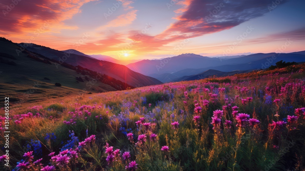 Fototapeta premium wildflowers blue purple pink