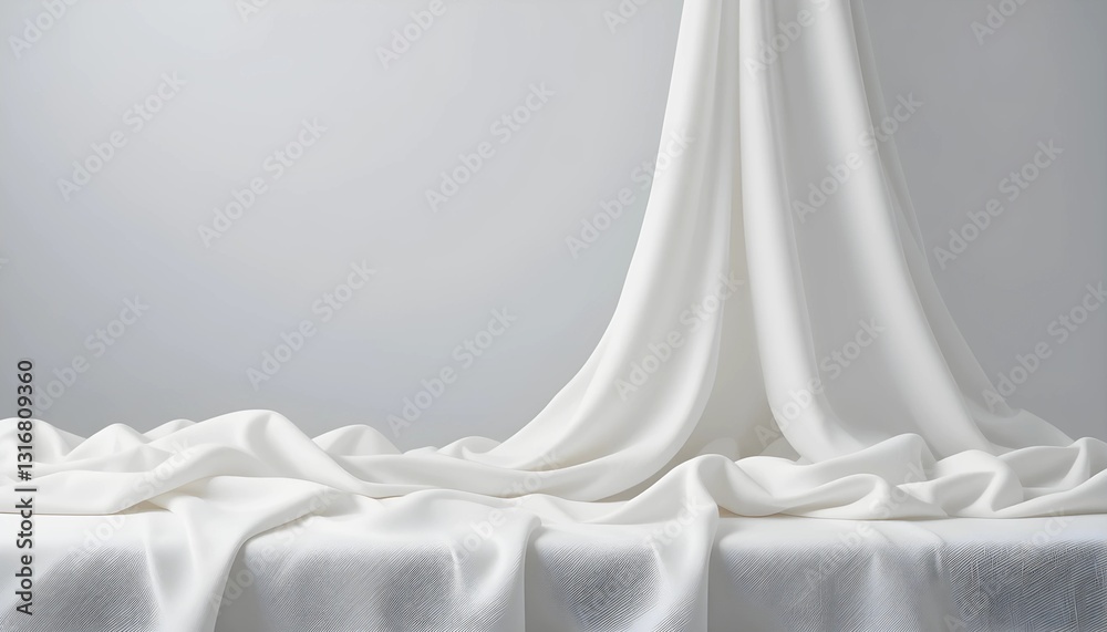 Plain White Fabric with Soft Folds on Curved Surface Plain White Fabric with Soft Folds on Curved Surface
