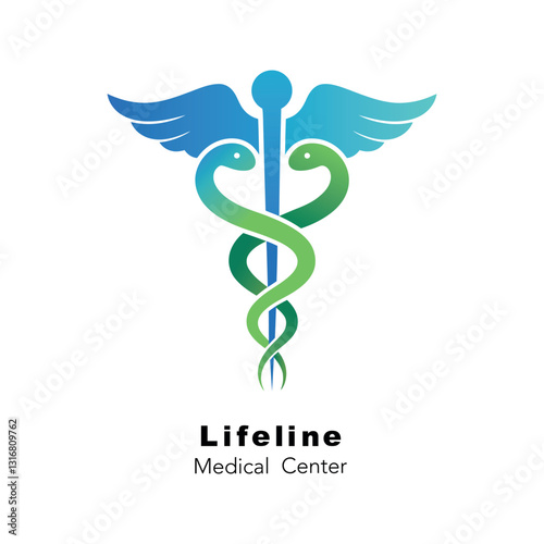 Caduceus leaf natural. Medical logo. Vector illustration on white background.