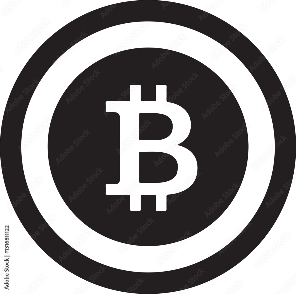 Black Bitcoin Logo Icon within a Coin Digital Currency and Cryptocurrency Investment
Black Bitcoin Logo Icon within a Coin Digital Currency and Cryptocurrency Investment