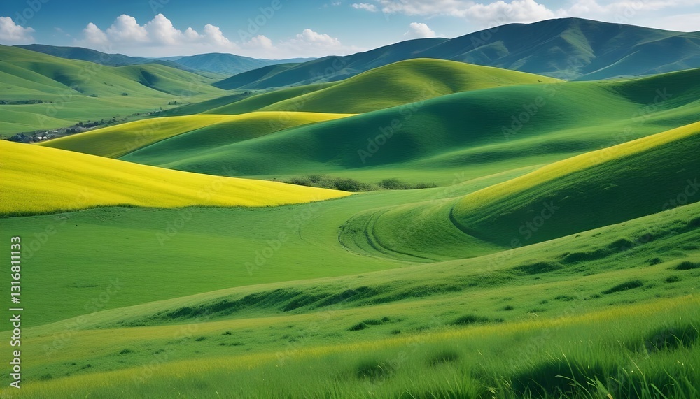 Obraz premium Idyllic Countryside with Vibrant Greenery and Tranquil Horizon