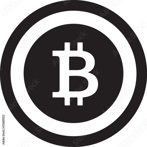 Black Bitcoin Logo Icon within a Coin Digital Currency and Cryptocurrency Investment
