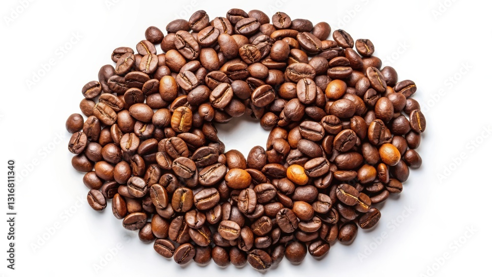 Roasted Coffee Beans Arranged in a Circular Pattern with a Central Void, Illustrating a Simple Yet Striking Visual Representation of the Popular Beverage's Essential Ingredient Roasted Coffee Beans Arranged in a Circular Pattern with a Central Void, Illustrating a Simple Yet Striking Visual Representation of the Popular Beverage's Essential Ingredient