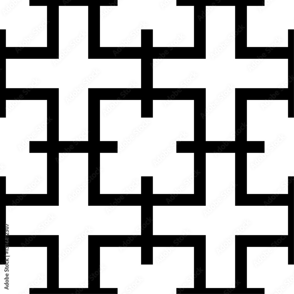 Obraz premium Geometric pattern consists of interconnected black lines on isolated background. Intricate design features abstract shapes, creating visually engaging and complex composition.