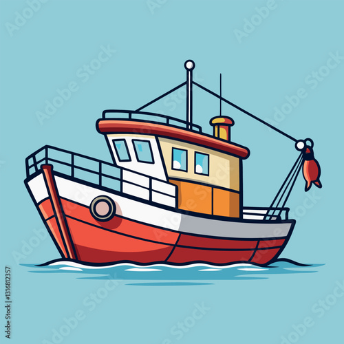 Elegant drawing-of-a-fishing-boat-on-tranquil water.