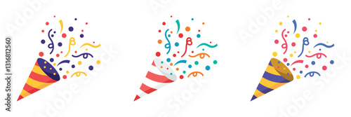 Confetti Party Popper icon vector, set logo illustration isolated on white.