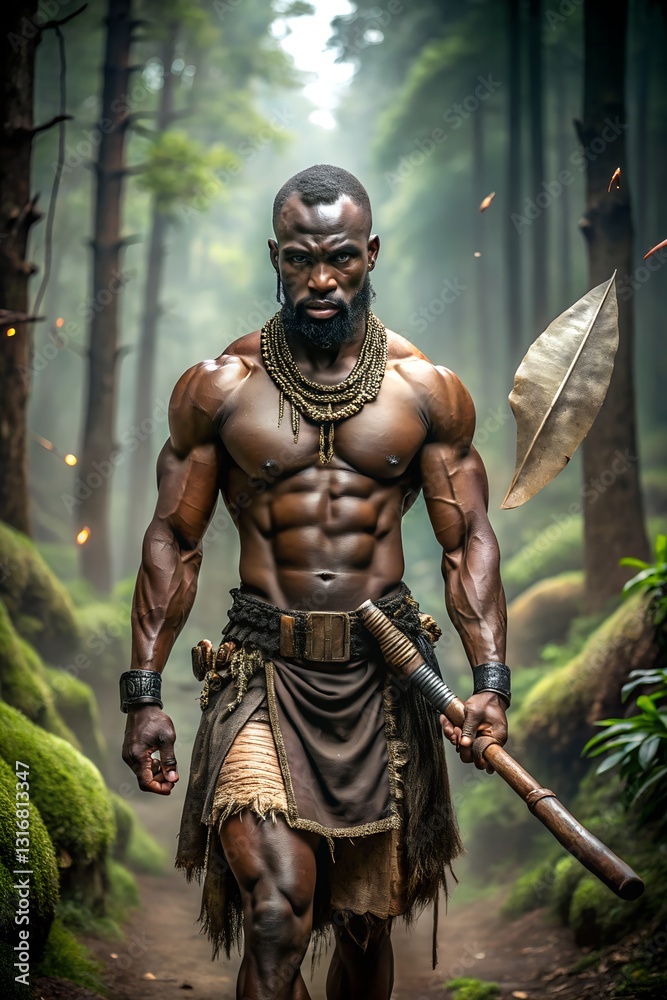 Fototapeta premium Ogun, God of War, in Misty Forest