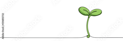 Single continuous line art sprout growth isolated on white background. Vector illustration
