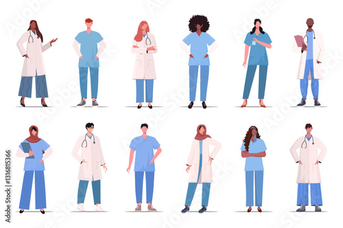  Set of doctors, nurses and medical personnel team. Professional therapist and hospital staff. Сharacter collection. Vector illustration Not AI generated