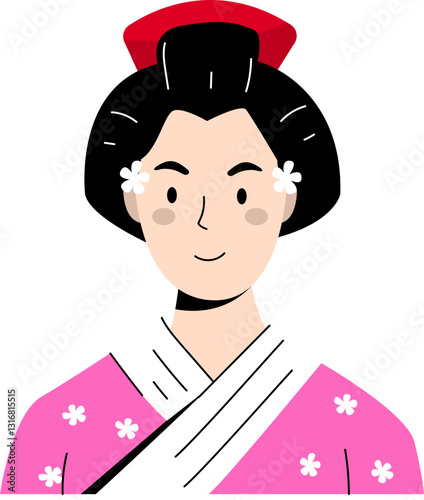 Japanese Woman in Traditional Kimono Vector Illustration