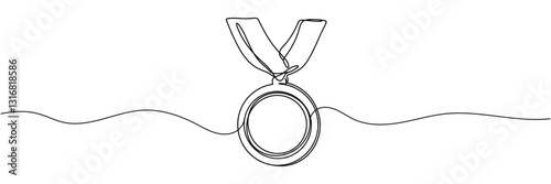 Continuous one line drawing of the best quality award badge with gold star winning medal vector illustration.