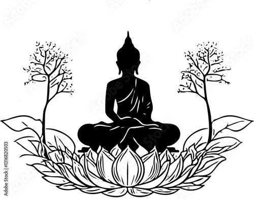 silhouette of vesak day with white background