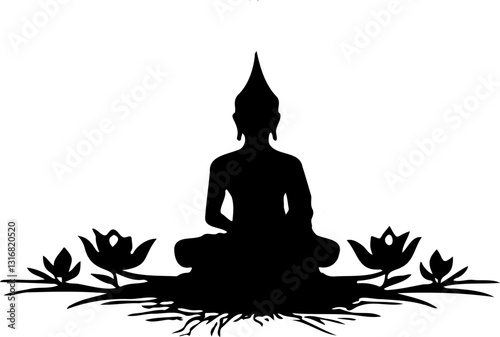 silhouette of vesak day with white background