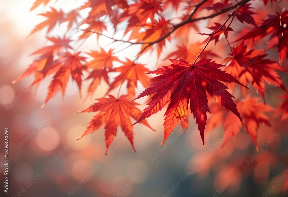 Crimson Canopy: Radiant Red Maple Leaves Bathed in Golden Autumn Light Crimson Canopy: Radiant Red Maple Leaves Bathed in Golden Autumn Light