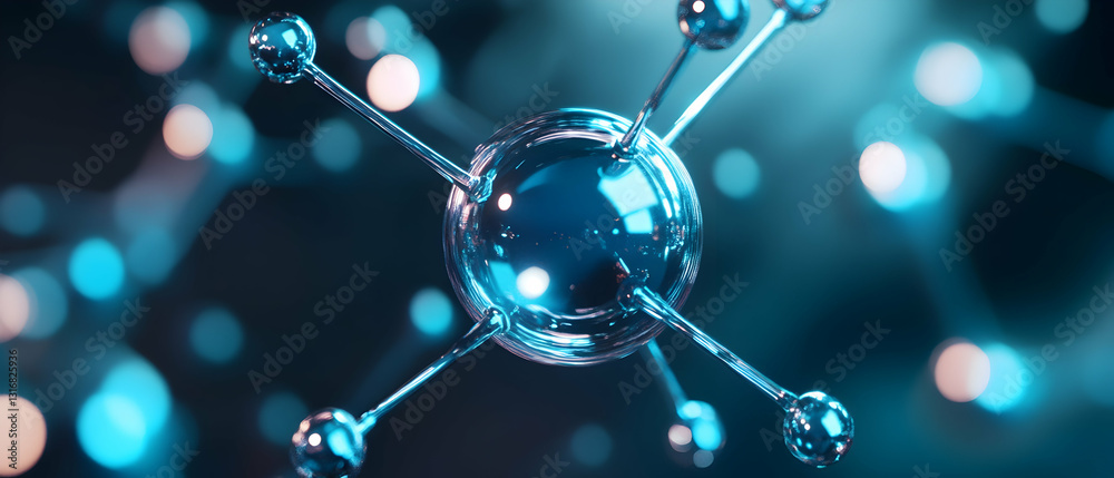 Abstract close-up of a molecule model with a sleek, metallic design. The cool blue tones and reflective surfaces create a captivating image, ideal for science, technology, or medical-related projects. Abstract close-up of a molecule model with a sleek, metallic design. The cool blue tones and reflective surfaces create a captivating image, ideal for science, technology, or medical-related projects.