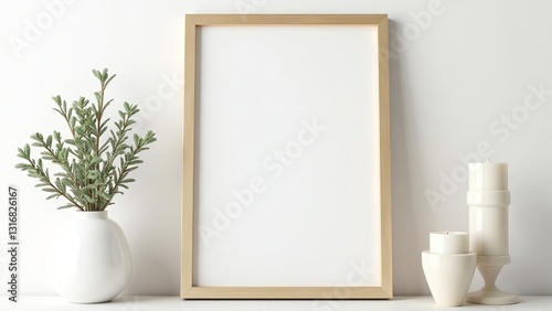 Minimalist Decor with Plants and Candles on a Neutral Background