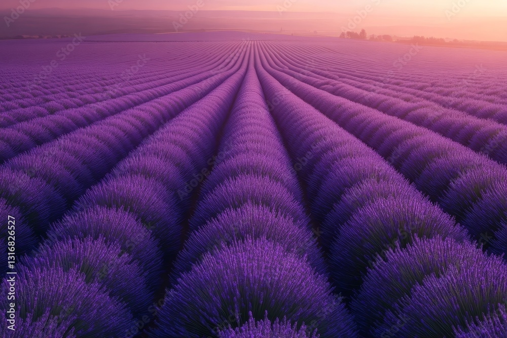 Fototapeta premium Scenic Lavender Field at Sunset with Purple Blooms and Horizon