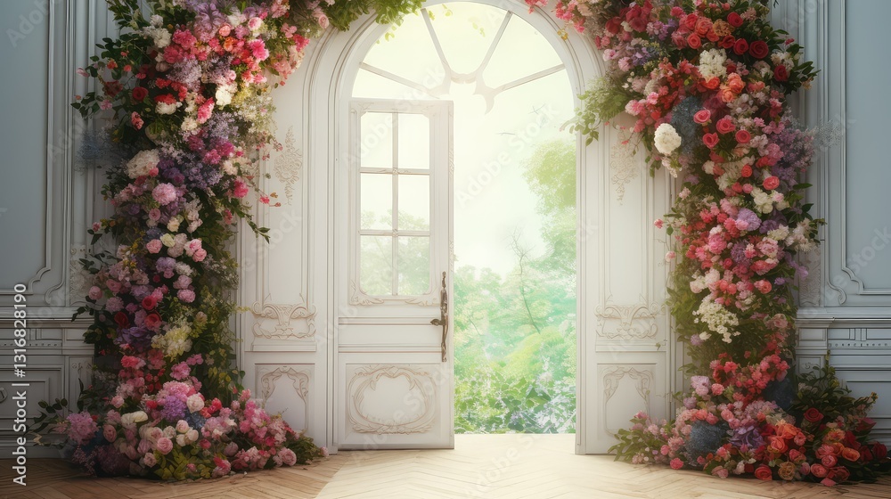 Fototapeta premium floral open door background