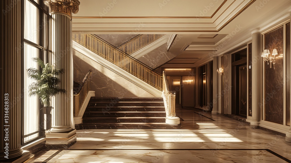 Fototapeta premium Professional Image of a Staircase in a Residential Building for Architectural and Interior Design Content