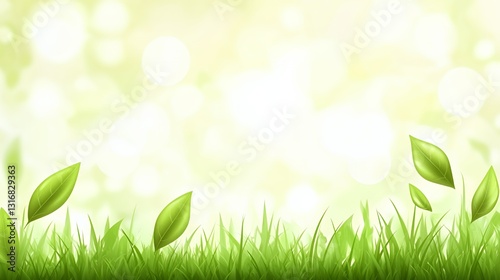 Green Leaves and Grass on Soft Bokeh Background