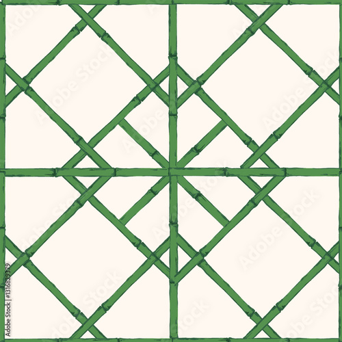 Vintage lattice pattern featuring bamboo and cane webbing, illustrated as a vector pattern. This geometric ornament is inspired by traditional Chinese design.