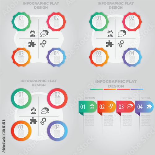 Four-step infographic design; grey background; process; presentation