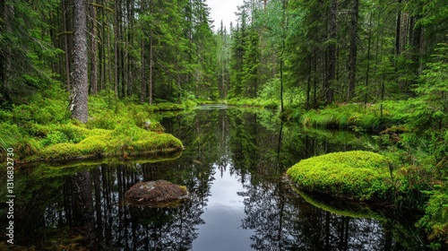 Serene Forest Pond Reflection
