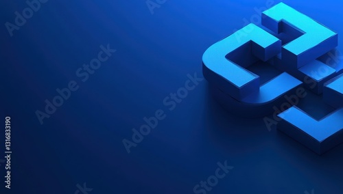 Abstract 3D blue interlocking shapes on dark blue background.