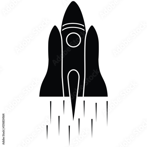 Rocket launched icon vector. Rocket silhouette icon vector. Flying rocket icon. Business project start-up. Spaceships silhouettes collection. Development process, innovation. Vector illustration. 