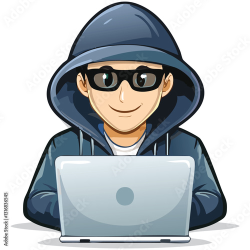 Illustration of hacker with laptop