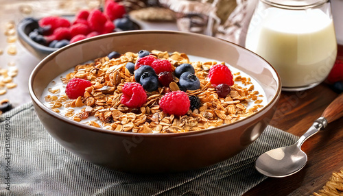 Obraz na płótnie bowl of muesli with berries and milk w salonie