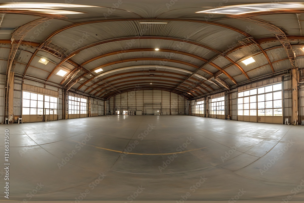 Warehouse hangar in 360 equirectangular view
Warehouse hangar in 360 equirectangular view