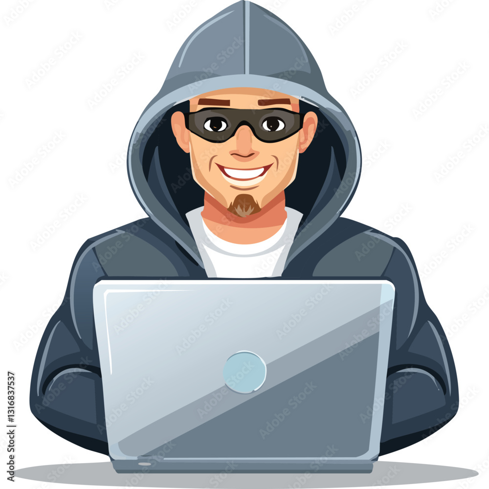 Illustration of hacker with laptop Illustration of hacker with laptop