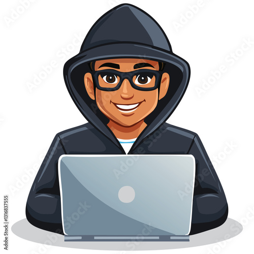 Illustration of hacker with laptop