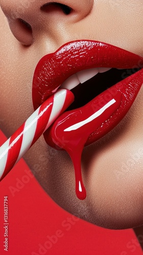 Red Lipstick, Candy Cane, Sweet Treat, Sensual Lips