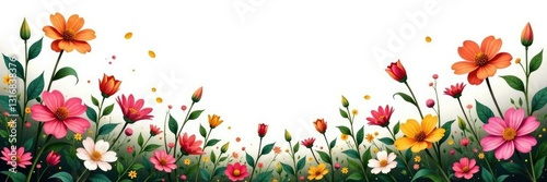 Foliage with flowers isolated on white background, blossom, flowers, garden