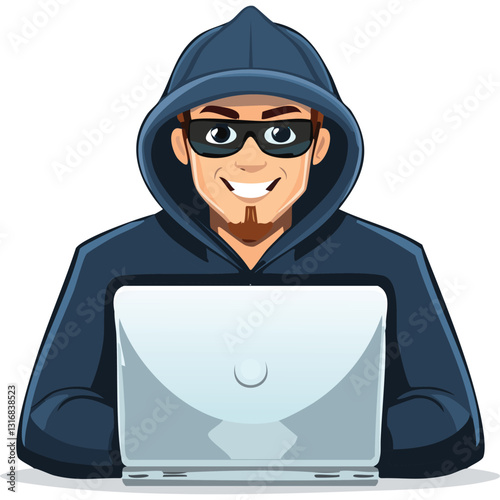 Illustration of hacker with laptop