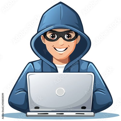 Illustration of hacker with laptop