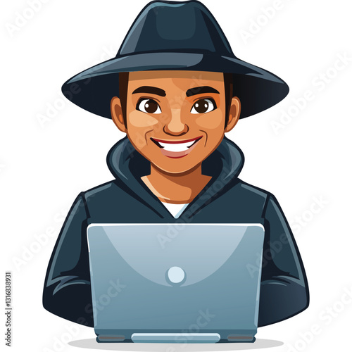 Illustration of hacker with laptop