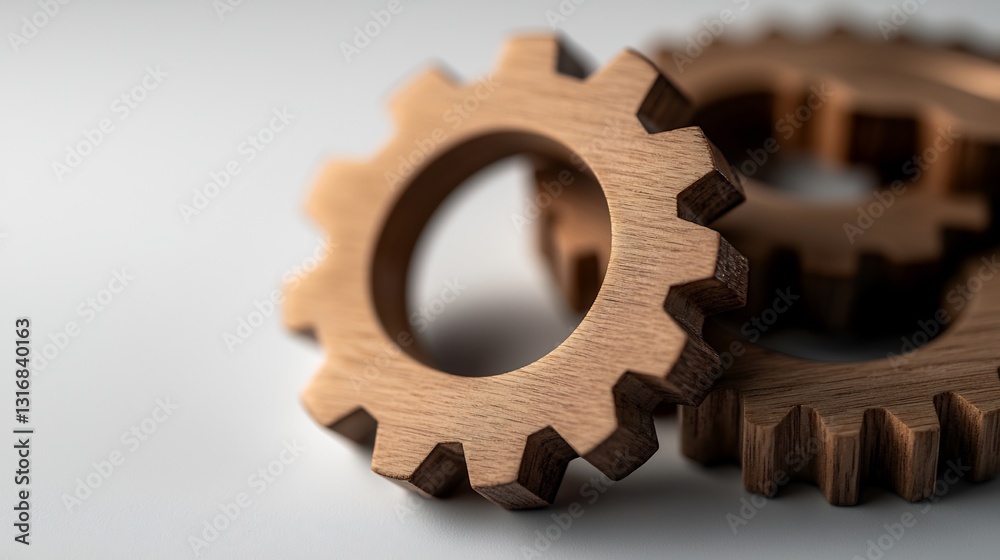 Wooden Gears Interlocking on White Background. Wooden Gears Interlocking on White Background.