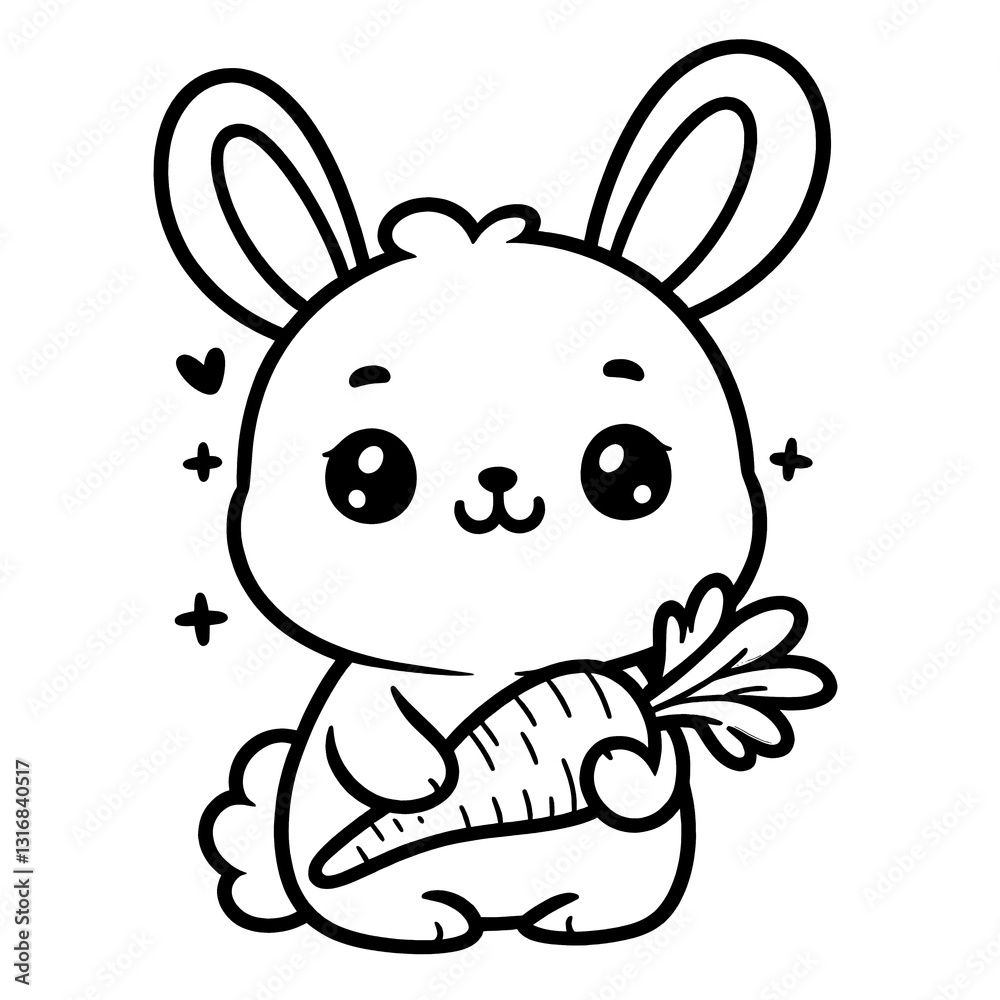 Obraz premium Adorable Cartoon Bunny Holding a Large Carrot with a Playful Expression