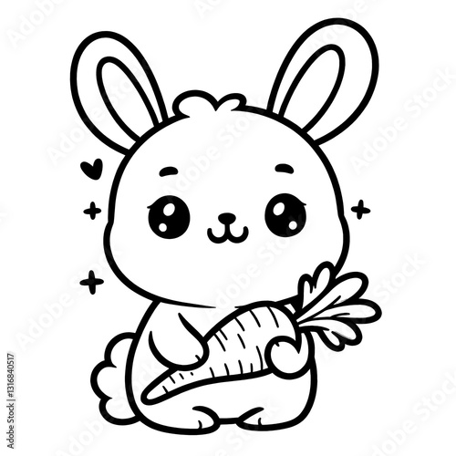 Adorable Cartoon Bunny Holding a Large Carrot with a Playful Expression