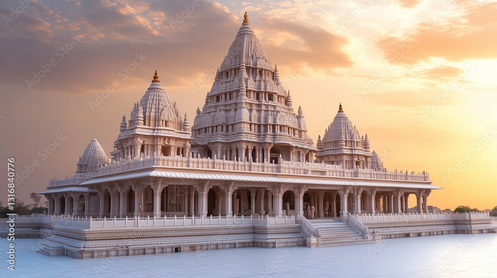 Fototapeta premium The Magnificent Shri Ram Mandir in Ayodhya: A Symbol of Devotion, Architectural Beauty, and Ram Navami Celebrations