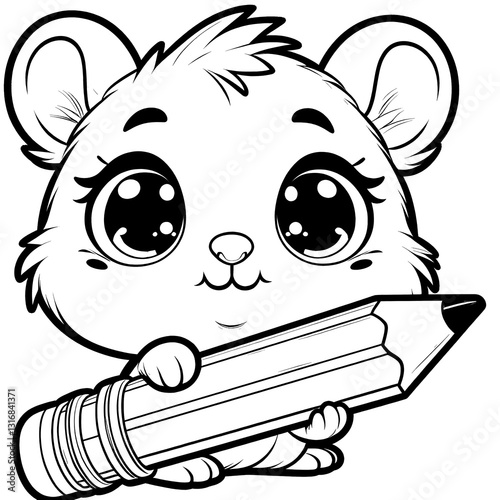 Cute Cartoon Animal Holding a Pencil Illustration Art for Coloring