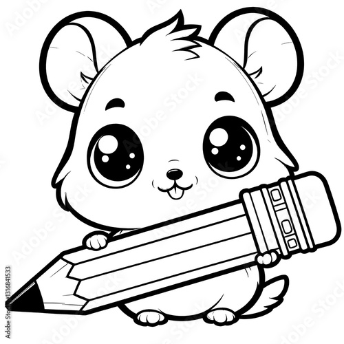 Cute Cartoon Animal Holding a Pencil Illustration Art for Coloring