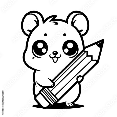 Cute Cartoon Animal Holding a Pencil Illustration Art for Coloring
