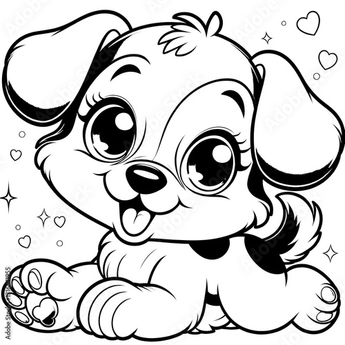 Adorable Black And White Cartoon Puppy With Happy Expression