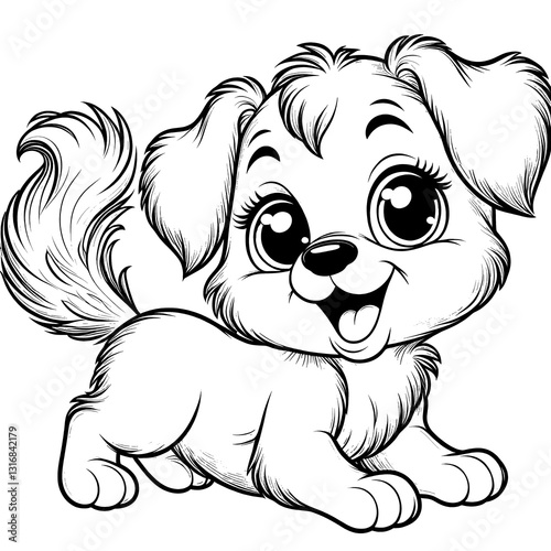 Adorable Black And White Cartoon Puppy With Happy Expression