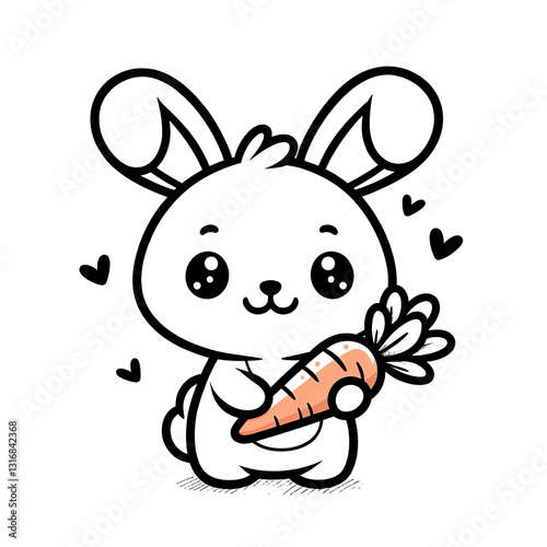 Adorable Cartoon Bunny Holding a Large Carrot with a Playful Expression