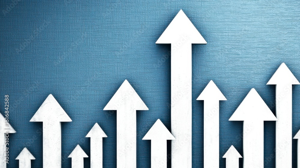 White Arrows on Blue Textured Background Growth and Progress Concept White Arrows on Blue Textured Background Growth and Progress Concept